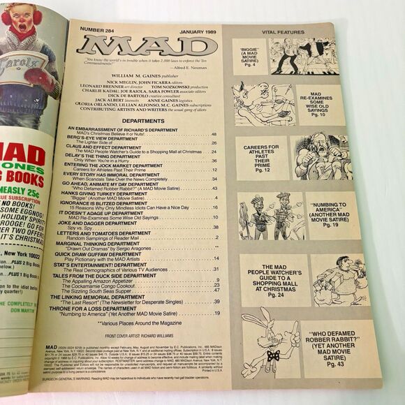 Mad Magazine January 1989 No 284 Roger Rabbit Coming to America Big Movie Humor - Picture 2 of 3
